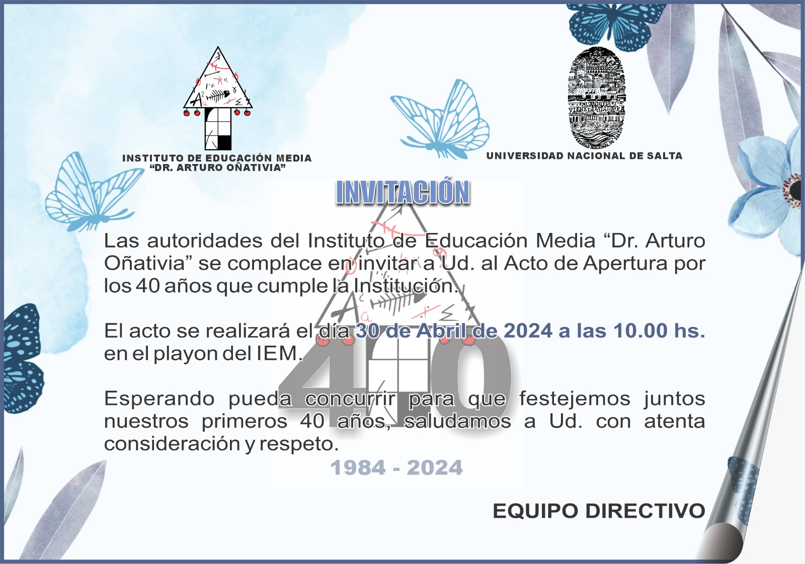 Invitación al Acto de los 40 años del IEM